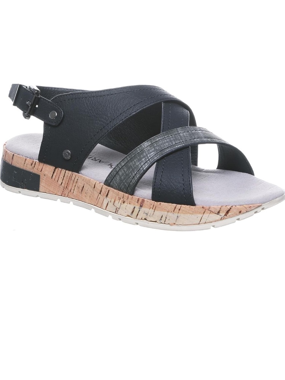 BearPaw Black Cork Crisscross Sandals Strappy US size 8 platform gray Shelli